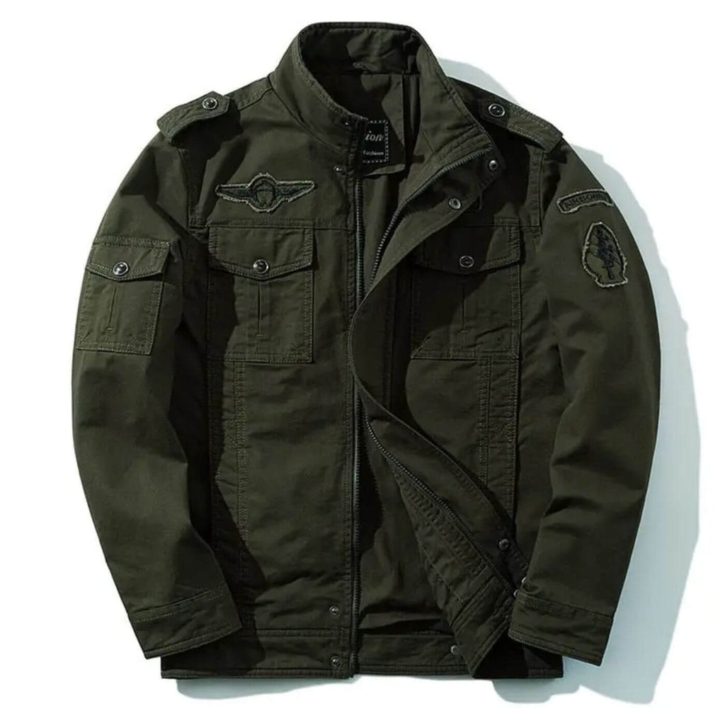 Herren Militärjacke aus Baumwolle - Strukturierte Cargo Jacke mit Stehkragen und Reißverschluss - Robuste Übergangsjacke