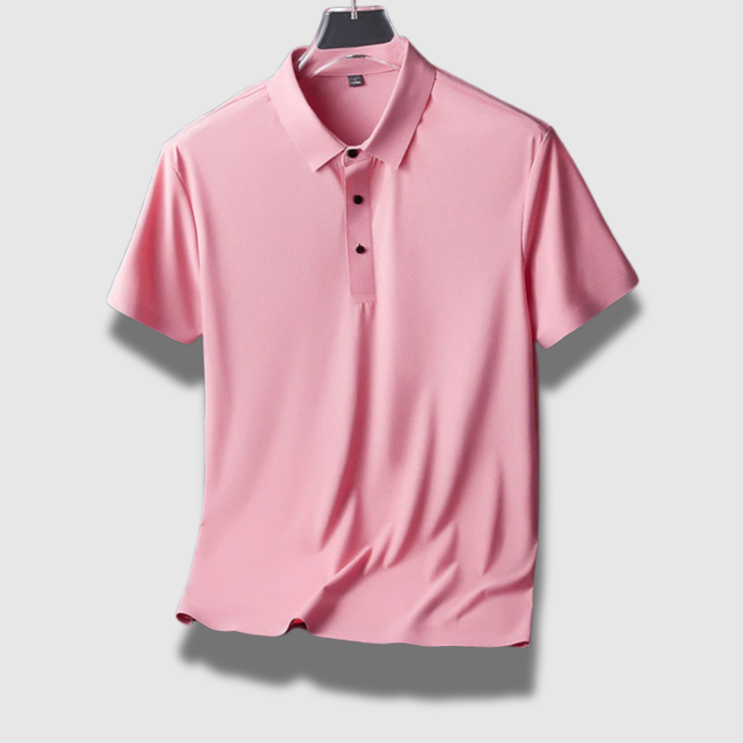 Classic men's polo shirt made of lightweight silk | Breathable short-sleeve polo with button placket and textured collar