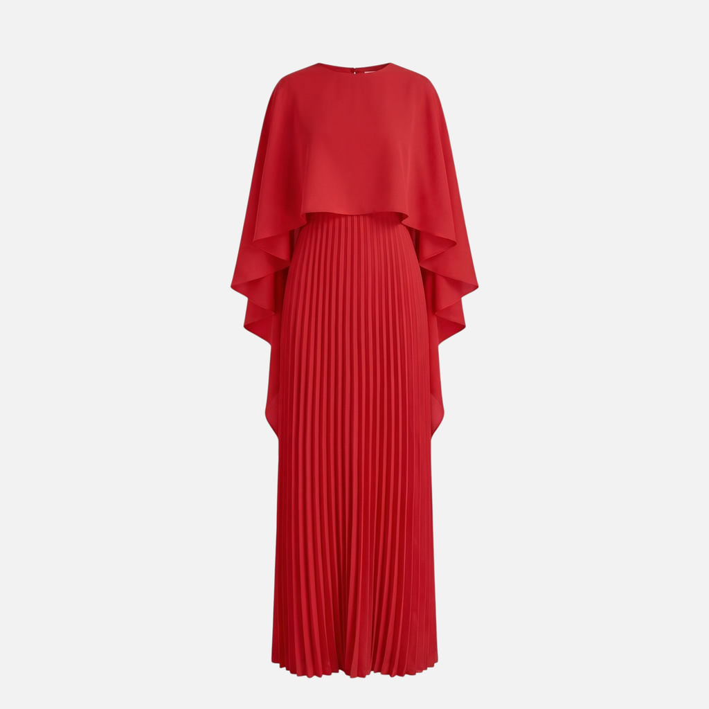 Plissiertes Chiffon-Maxikleid mit Cape-Overlay für Damen
