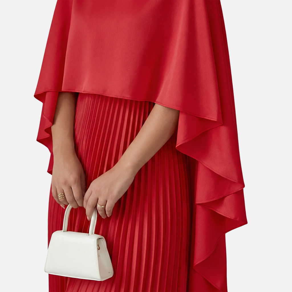 Plissiertes Chiffon-Maxikleid mit Cape-Overlay für Damen