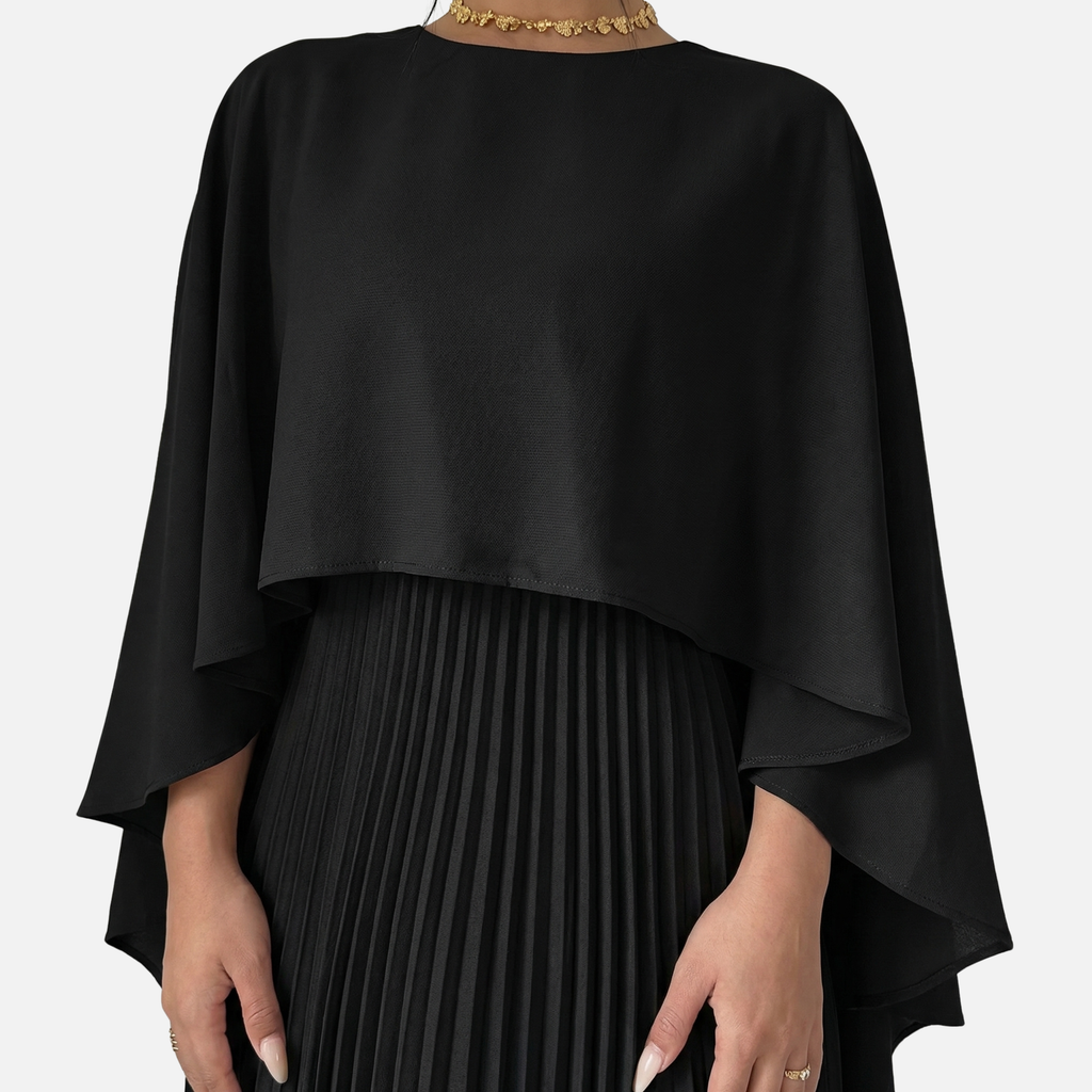 Plissiertes Chiffon-Maxikleid mit Cape-Overlay für Damen