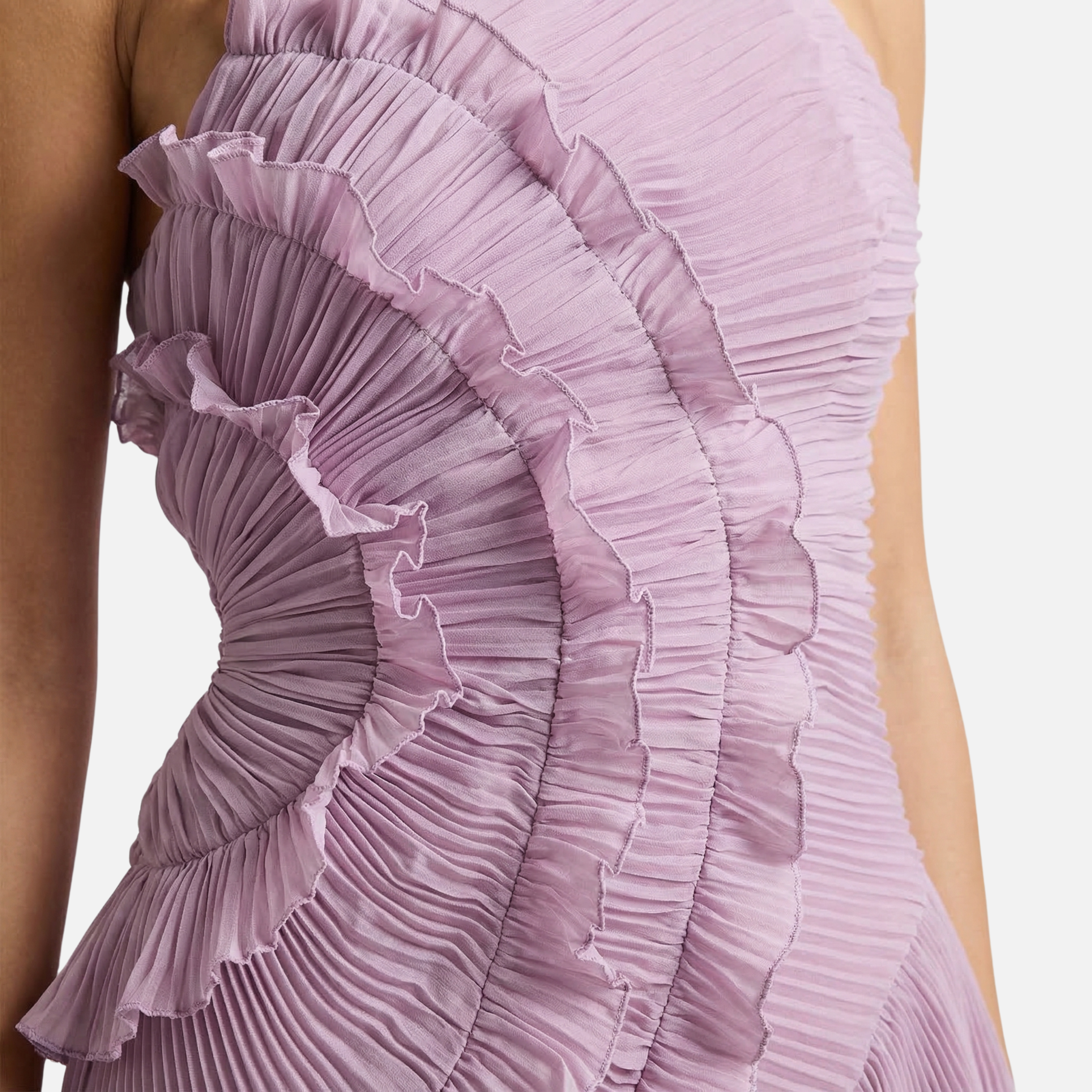 Plissiertes Chiffon-Maxikleid mit Rüschen-Overlay für Damen