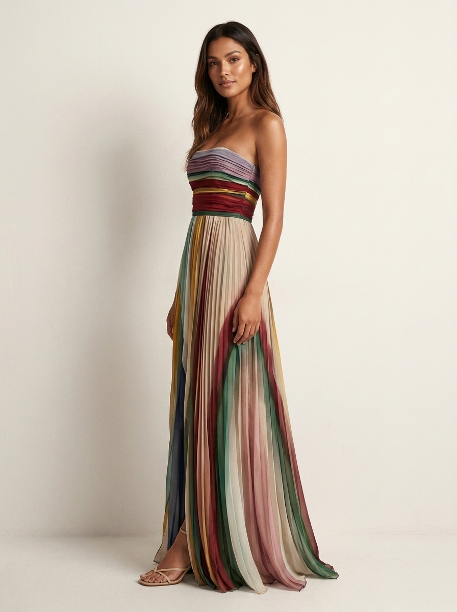 Plissee Maxikleid für Damen | Trägerloses Sommerkleid | Leichtes Bandeau Kleid | Plissiertes Kleid für den Sommerurlaub