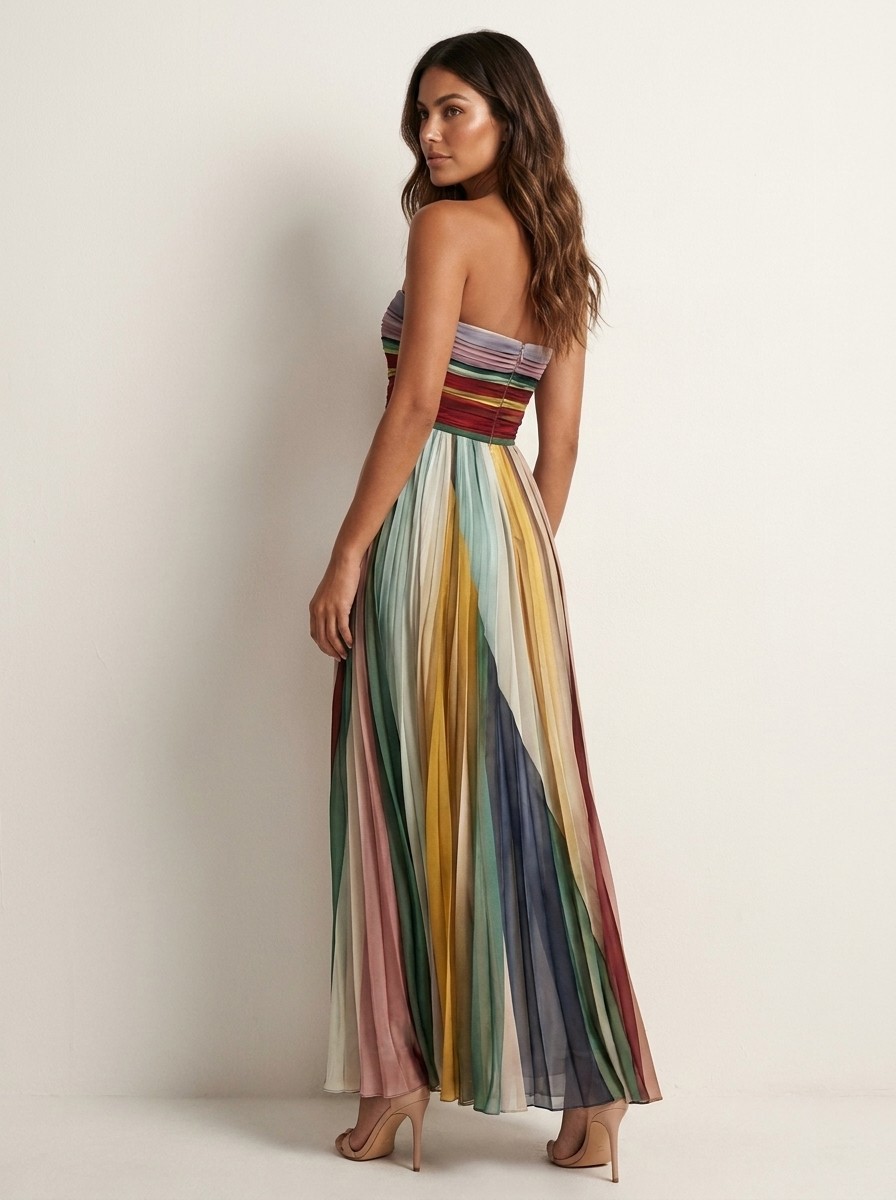 Plissee Maxikleid für Damen | Trägerloses Sommerkleid | Leichtes Bandeau Kleid | Plissiertes Kleid für den Sommerurlaub