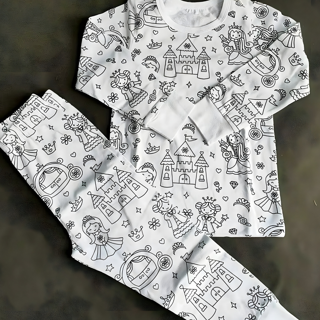 Kinder Baumwoll-Schlafanzug-Set zum Ausmalen – Kreativer Weihnachts-Pyjama