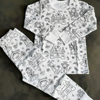 Kinder Baumwoll-Schlafanzug-Set zum Ausmalen – Kreativer Weihnachts-Pyjama