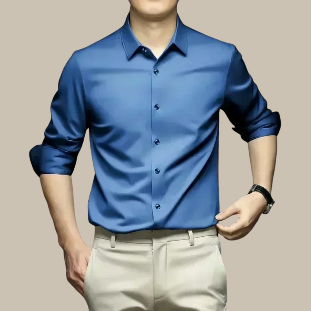 Men's Silk Shirt Long Sleeve | Elegant Business Shirt with Tailored Fit | Soft Silk Fabric for Office and Formal Occasions