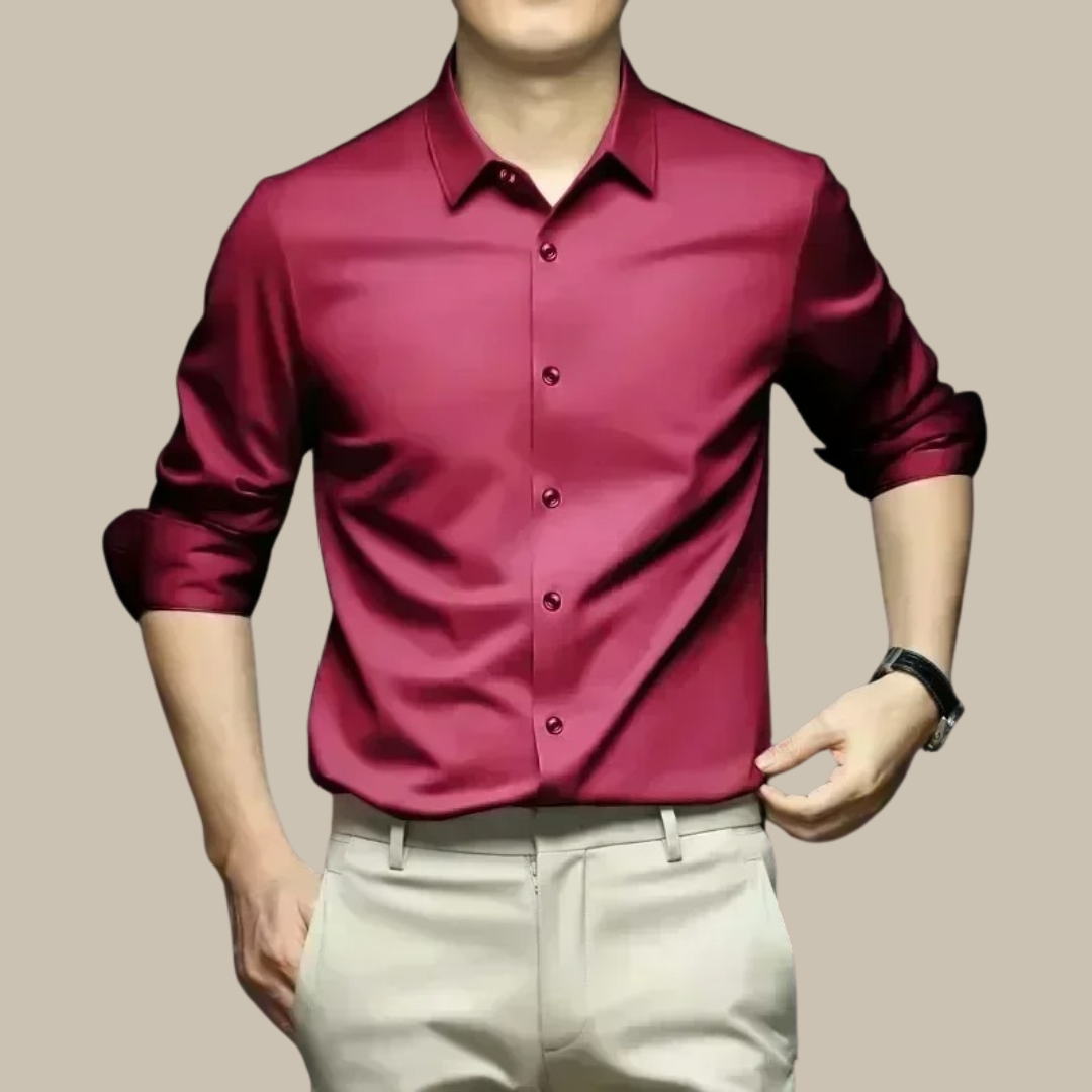 Men's Silk Shirt Long Sleeve | Elegant Business Shirt with Tailored Fit | Soft Silk Fabric for Office and Formal Occasions