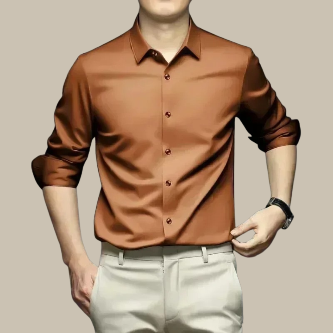 Men's Silk Shirt Long Sleeve | Elegant Business Shirt with Tailored Fit | Soft Silk Fabric for Office and Formal Occasions