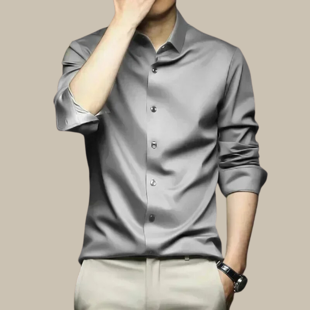 Men's Silk Shirt Long Sleeve | Elegant Business Shirt with Tailored Fit | Soft Silk Fabric for Office and Formal Occasions