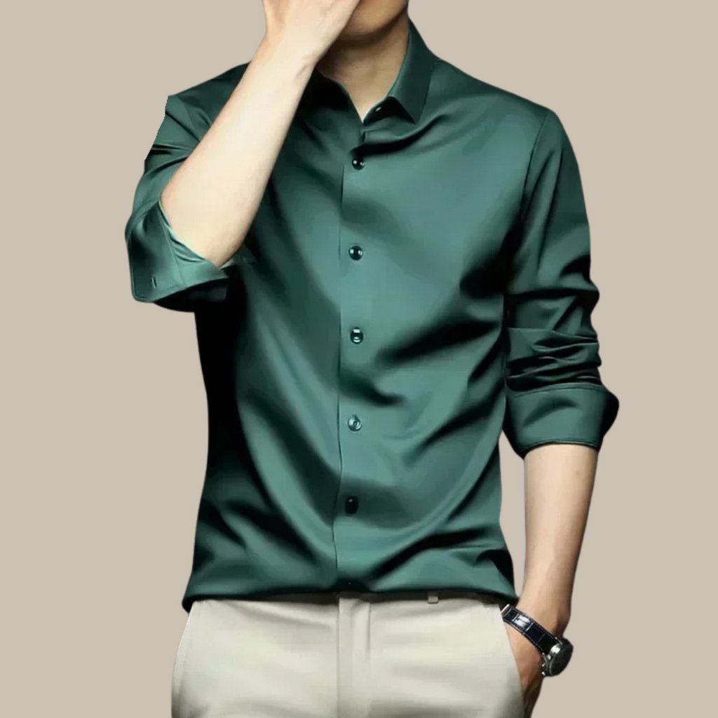 Men's Silk Shirt Long Sleeve | Elegant Business Shirt with Tailored Fit | Soft Silk Fabric for Office and Formal Occasions