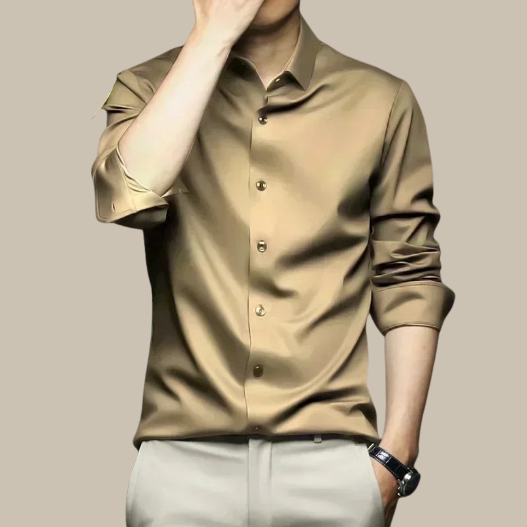 Men's Silk Shirt Long Sleeve | Elegant Business Shirt with Tailored Fit | Soft Silk Fabric for Office and Formal Occasions