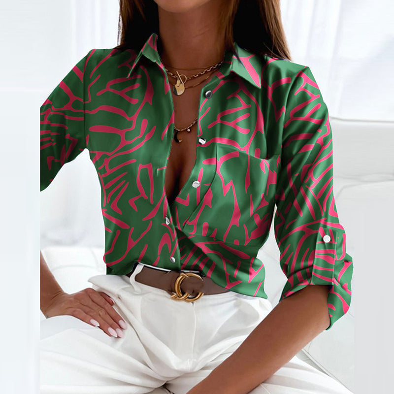 Damen Satinbluse mit Grafikprint und Reverskragen