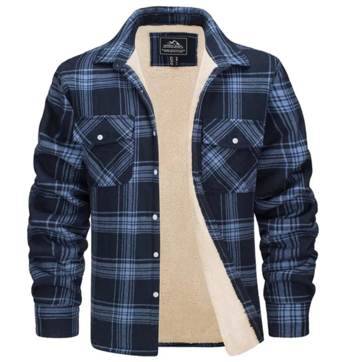 Men's Shirt Jacket with Sherpa Lining and Check Pattern | Warm Flannel Overshirt Jacket with Check Pattern