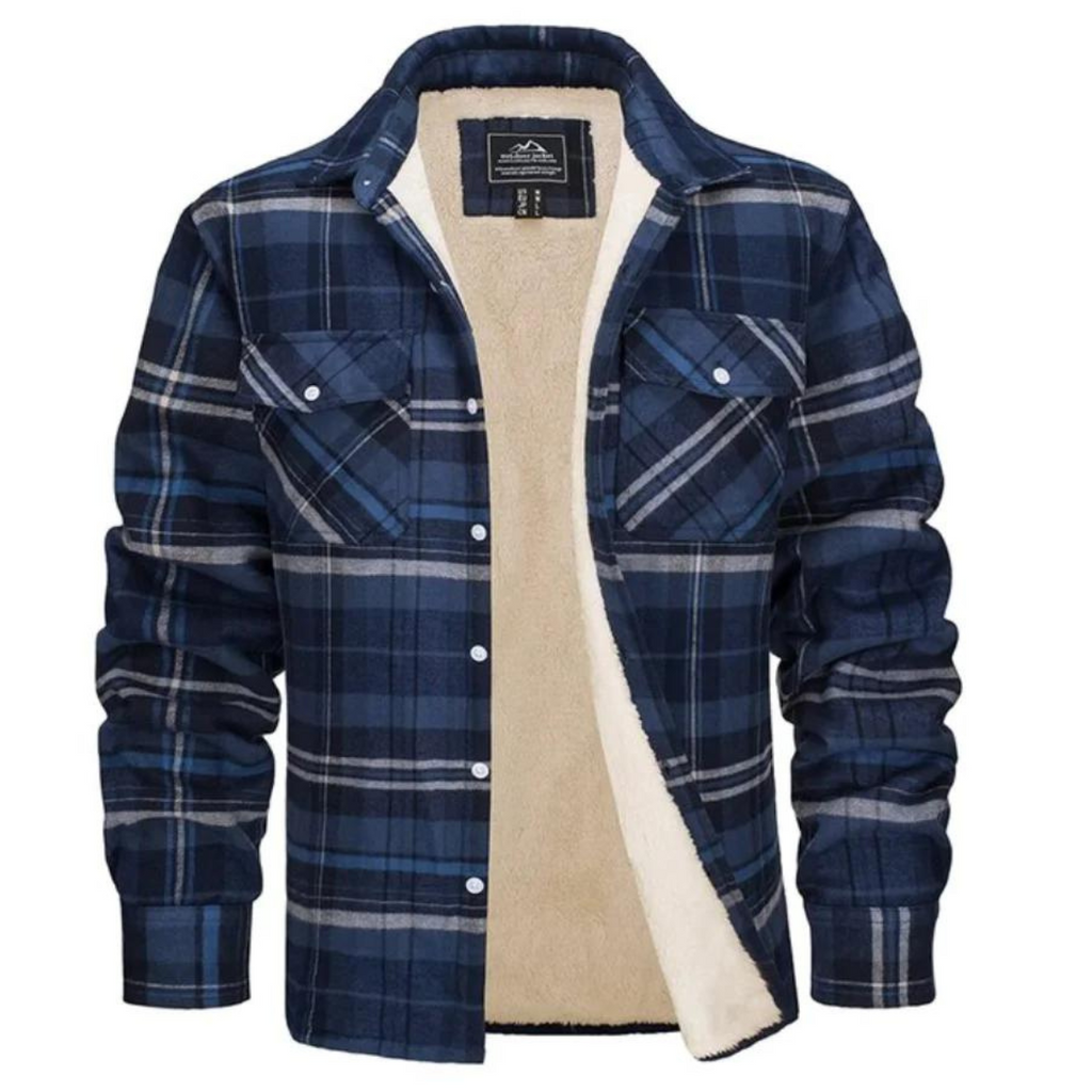 Men's Shirt Jacket with Sherpa Lining and Check Pattern | Warm Flannel Overshirt Jacket with Check Pattern