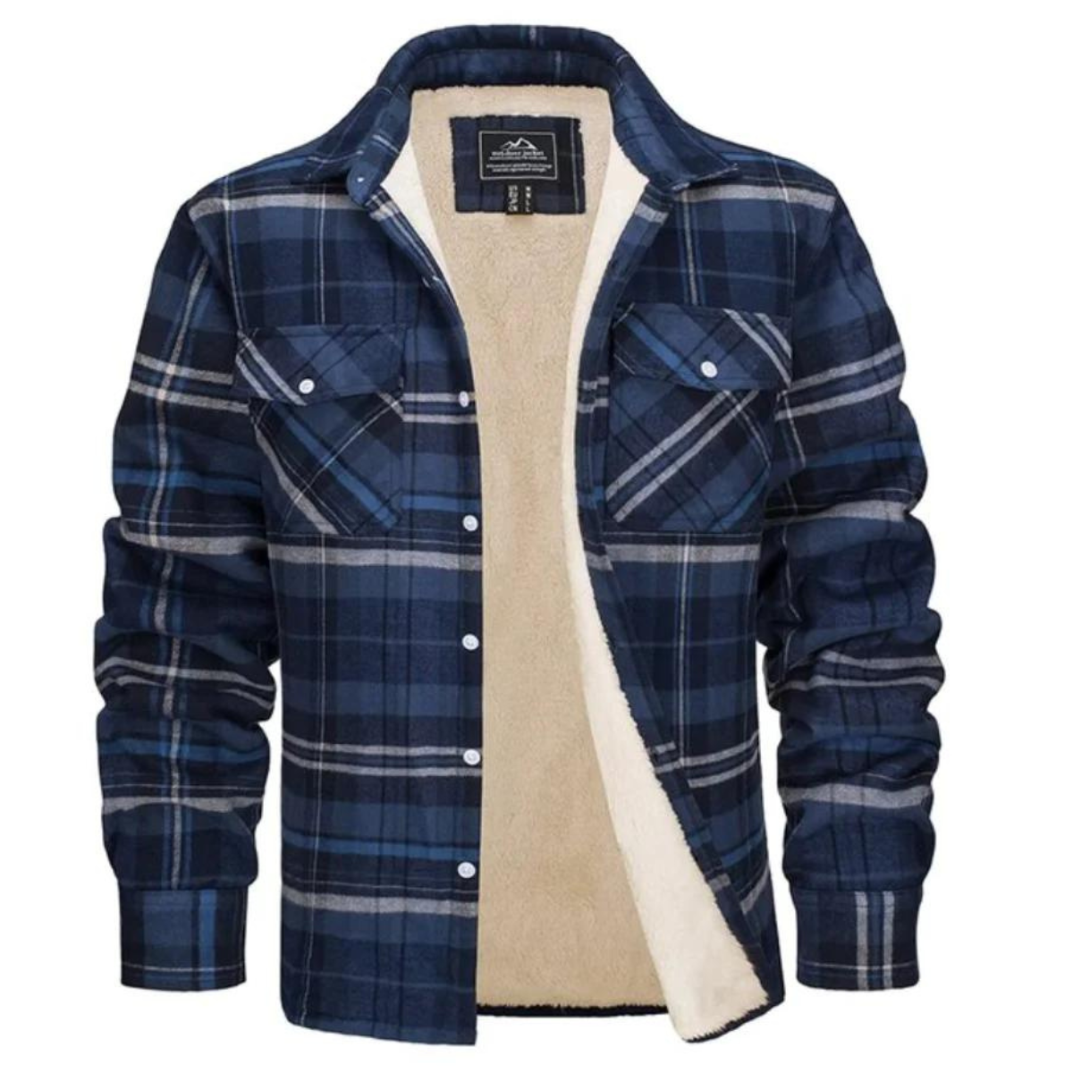 Men's Shirt Jacket with Sherpa Lining and Check Pattern | Warm Flannel Overshirt Jacket with Check Pattern