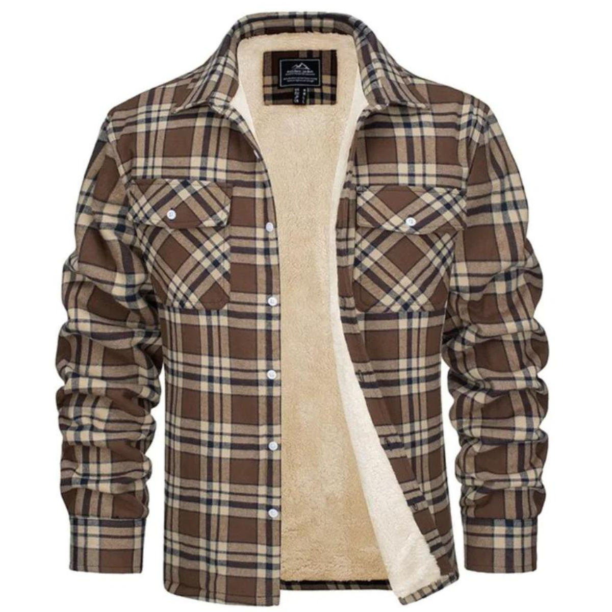 Men's Shirt Jacket with Sherpa Lining and Check Pattern | Warm Flannel Overshirt Jacket with Check Pattern