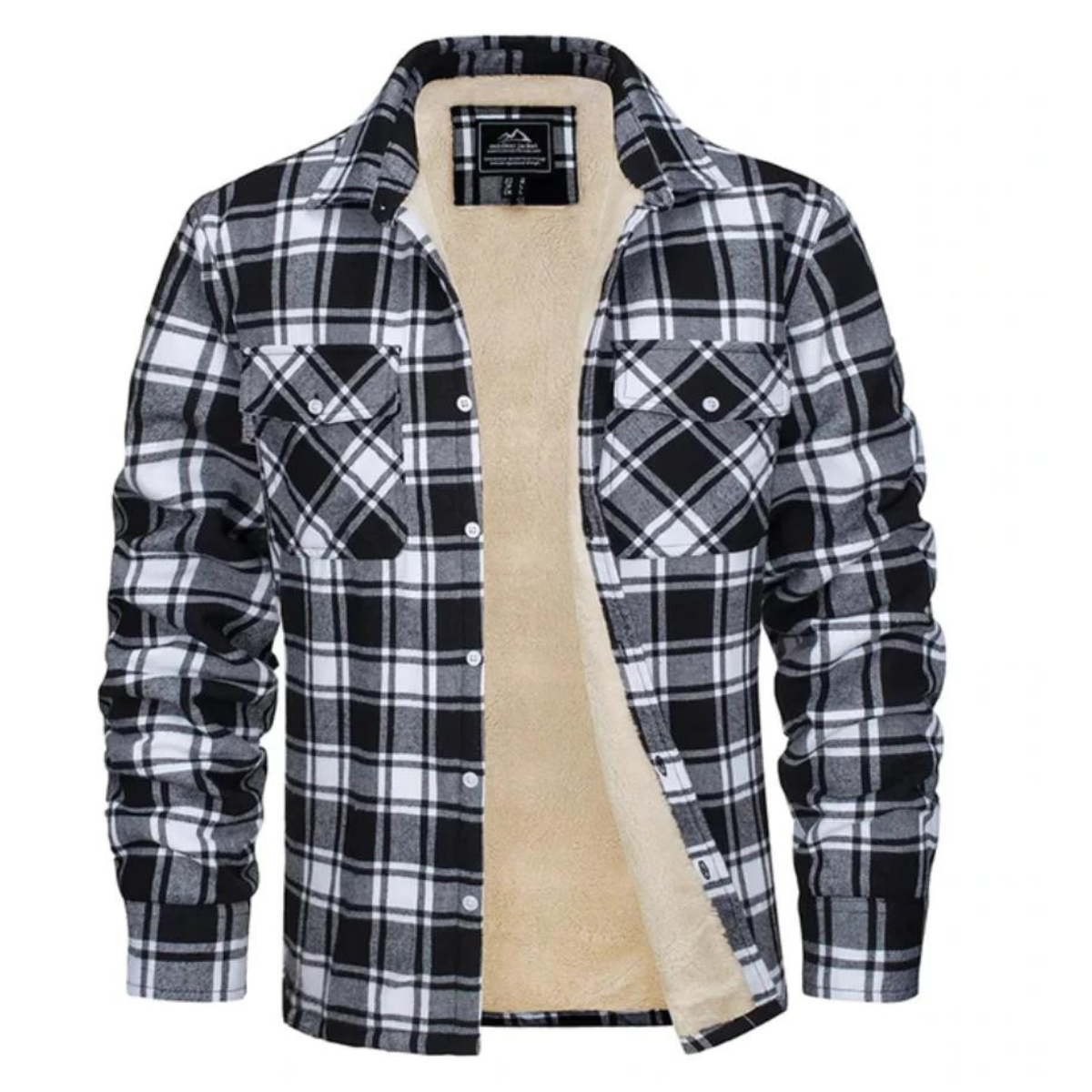 Men's Shirt Jacket with Sherpa Lining and Check Pattern | Warm Flannel Overshirt Jacket with Check Pattern