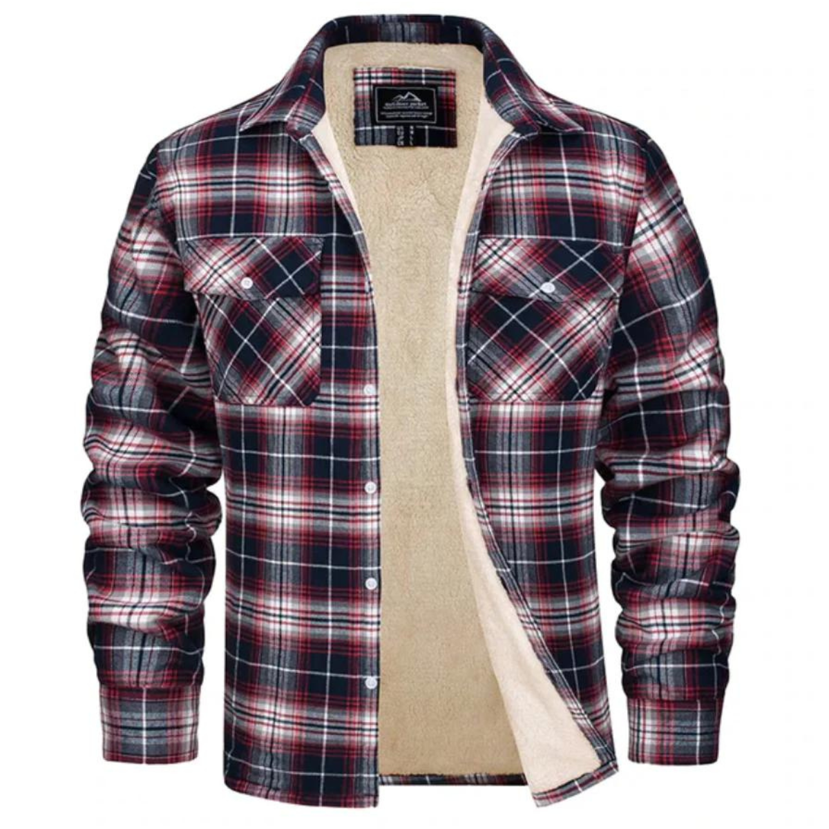 Men's Shirt Jacket with Sherpa Lining and Check Pattern | Warm Flannel Overshirt Jacket with Check Pattern