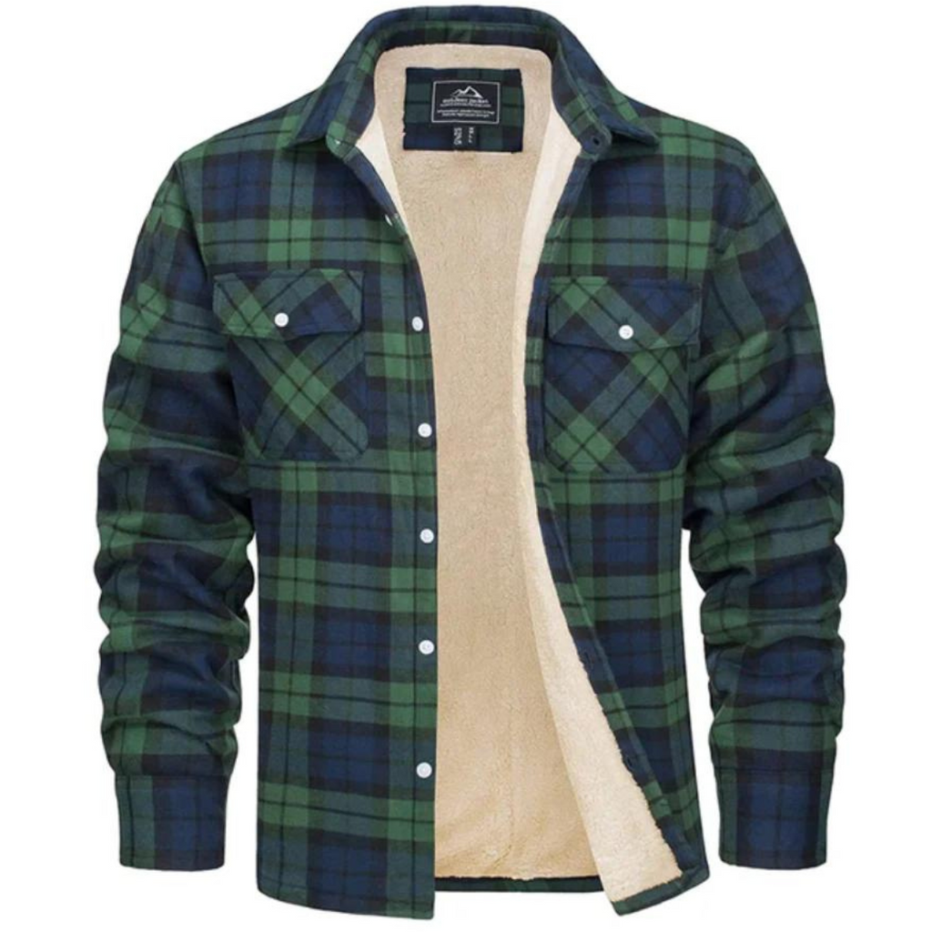 Men's Shirt Jacket with Sherpa Lining and Check Pattern | Warm Flannel Overshirt Jacket with Check Pattern