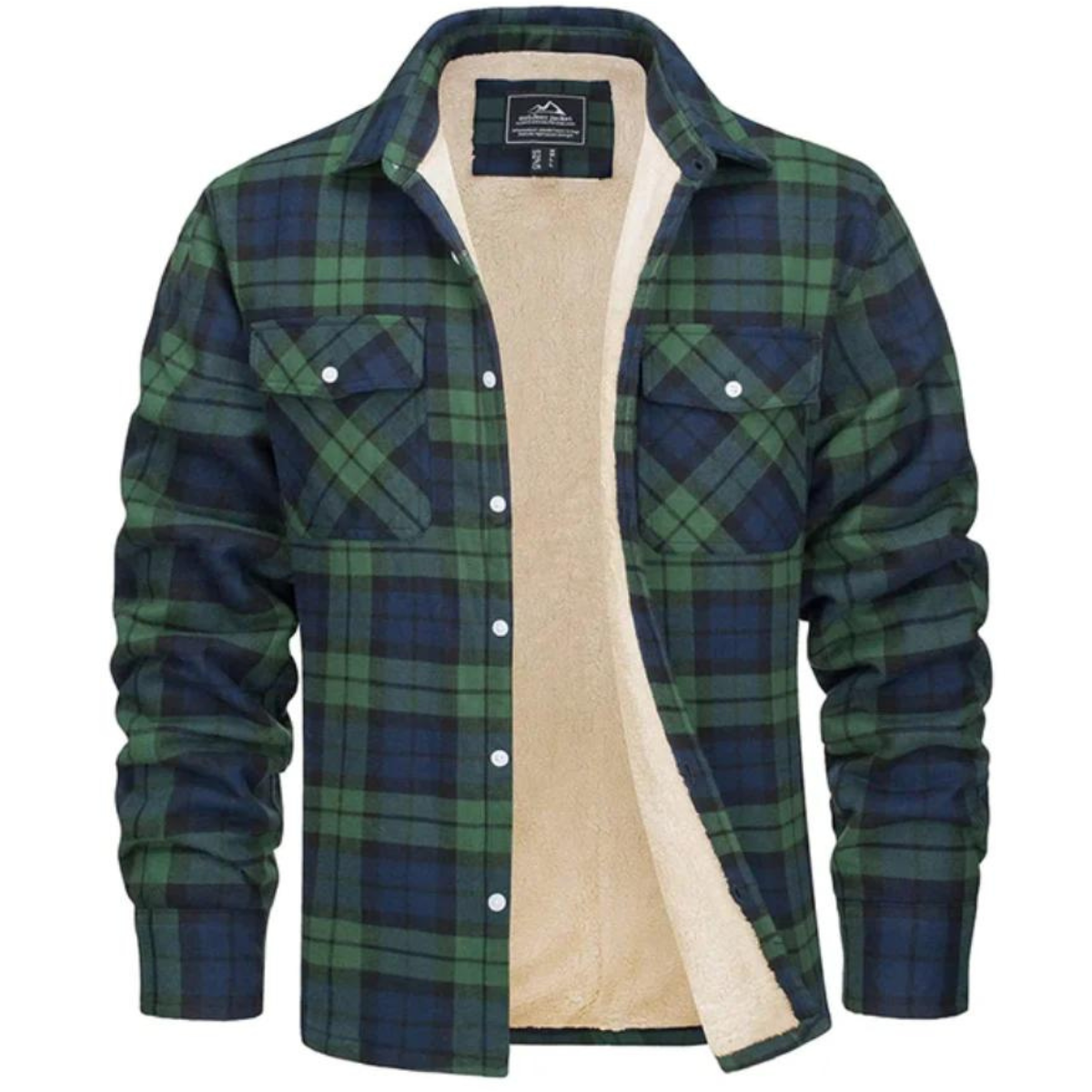Men's Shirt Jacket with Sherpa Lining and Check Pattern | Warm Flannel Overshirt Jacket with Check Pattern