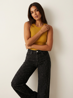 High Waist Jeans für Damen mit geradem Bein und dezenten Glitzer-Details – Straight Leg Denim mit Vintage-Waschung