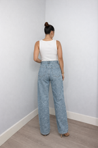 High Waist Jeans für Damen mit geradem Bein und dezenten Glitzer-Details – Straight Leg Denim mit Vintage-Waschung