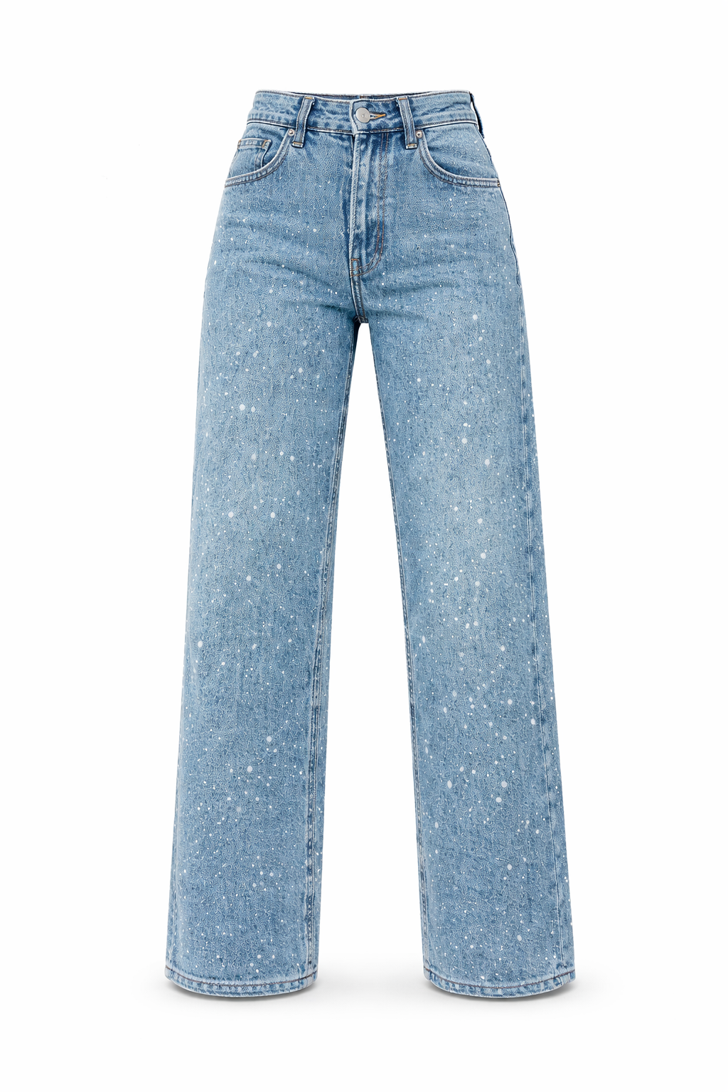 High Waist Jeans für Damen mit geradem Bein und dezenten Glitzer-Details – Straight Leg Denim mit Vintage-Waschung