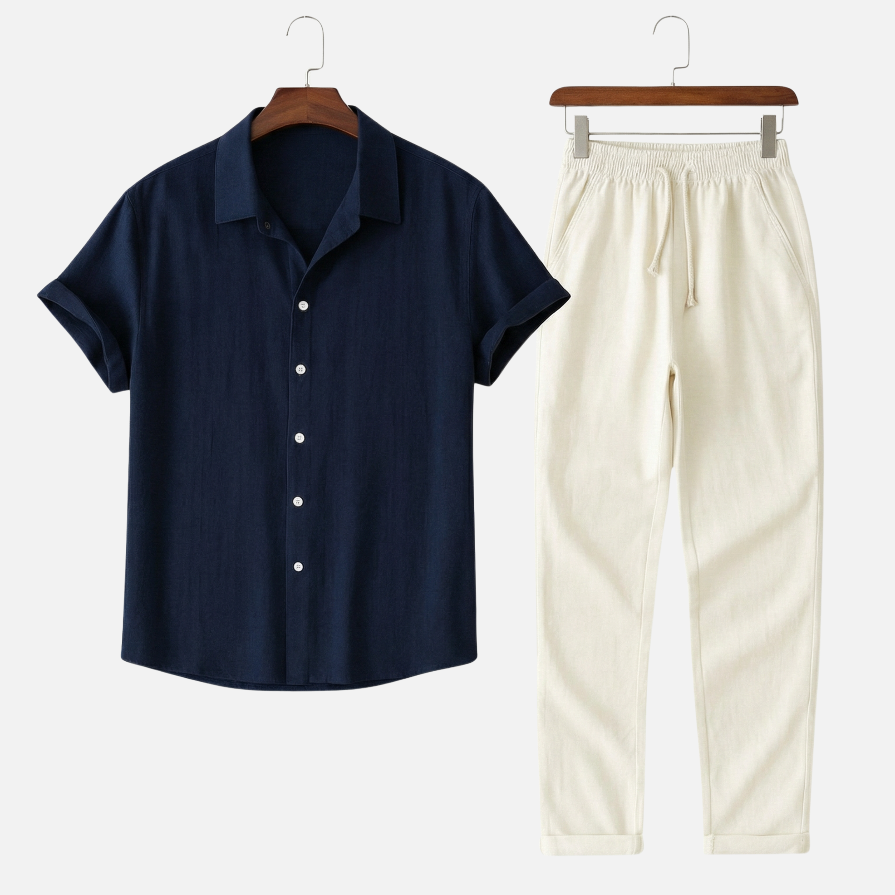 Loose-cut linen set with drawstring for men