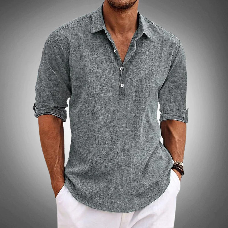 Men's summer shirt made of linen with half button closure