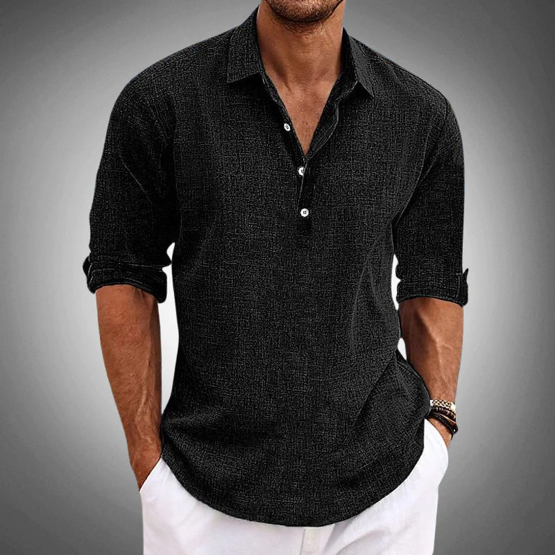 Men's summer shirt made of linen with half button closure