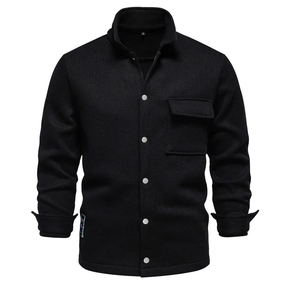 Men's winter jacket | With thick fleece lining | Stand-up collar with button placket