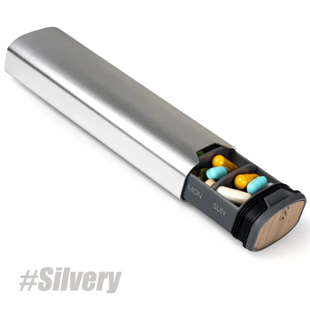 7-Day Pill Organizer made of Aluminum & Wood