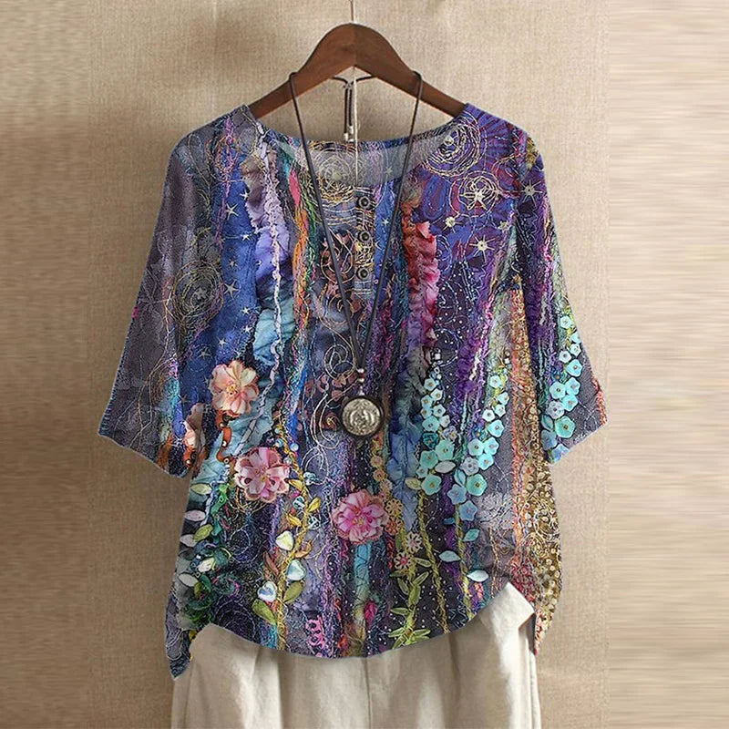 Women's blouse with vintage floral pattern