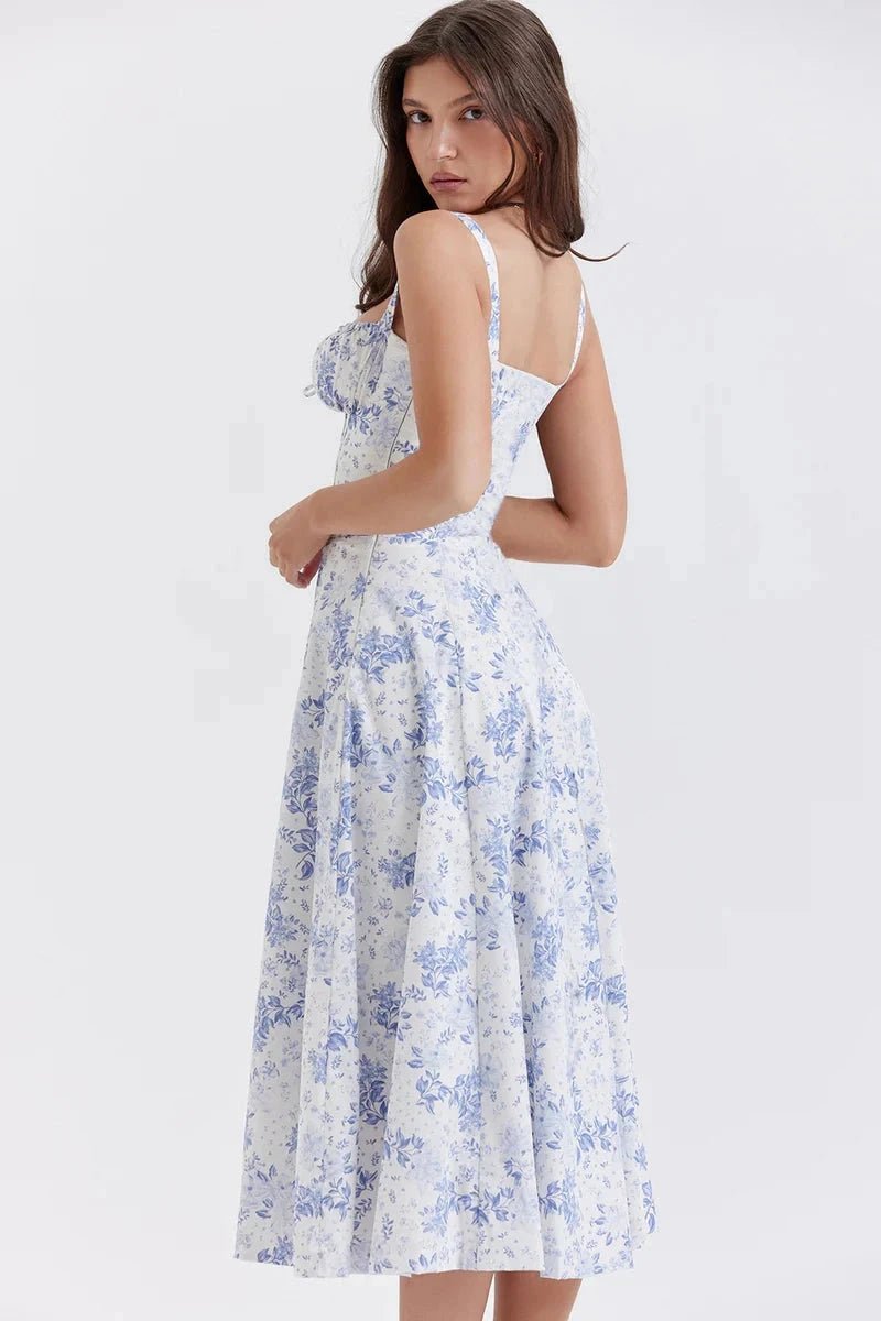 Elegantes Sommerkleid mit Korsett-Oberteil und Blumenmuster