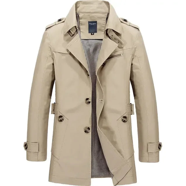 Men's Classic Trench Coat | Lightweight Summer Coat Breathable & Weatherproof | Elegant Transitional Jacket for Business & Leisure
