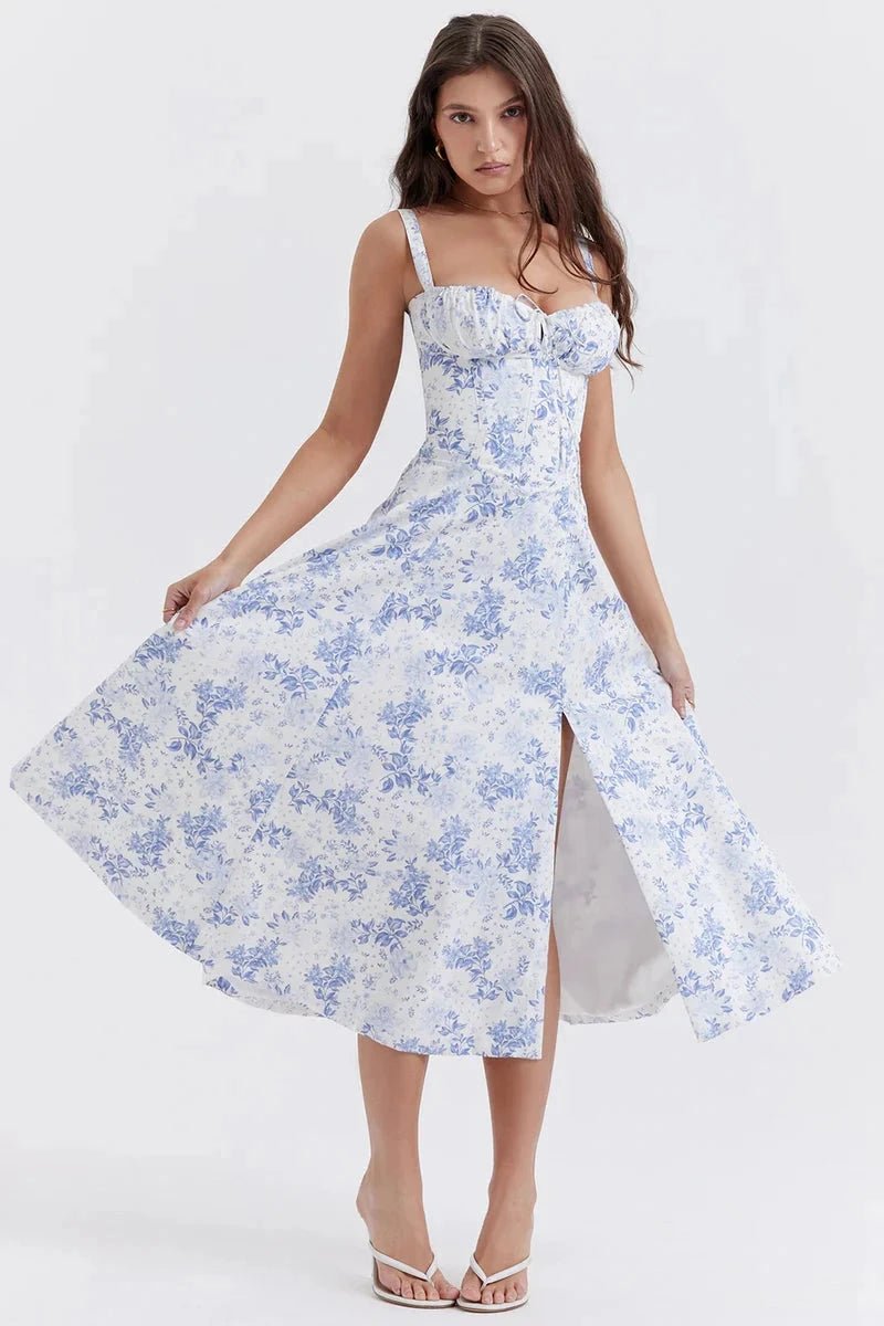 Elegantes Sommerkleid mit Korsett-Oberteil und Blumenmuster