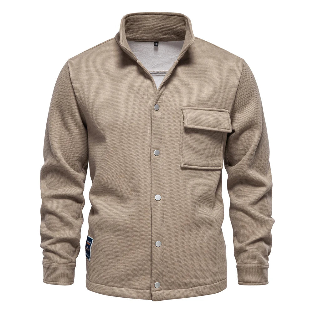 Men's winter jacket | With thick fleece lining | Stand-up collar with button placket