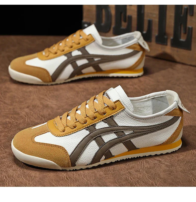 NOUVEAU RICHE Damen und Herren Geometrische Sommer-Sneakers Gummisohle Braun Gelb