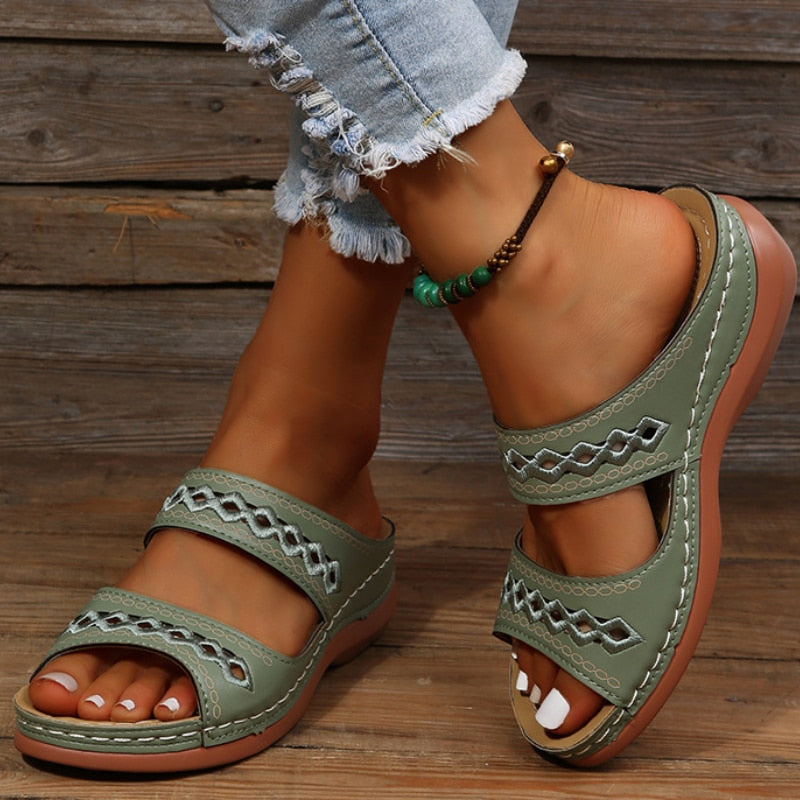 Orthopädische Sandalen Damen | Bequeme Komfortsandalen mit Fußbett & verstellbaren Riemen für gesundes Gehen im Alltag