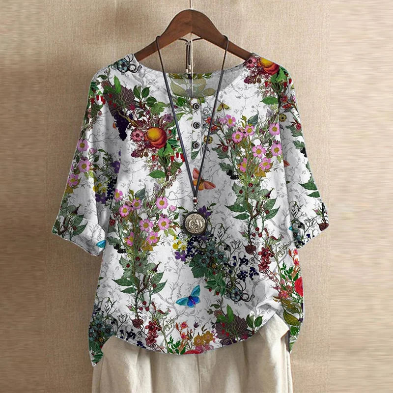 Women's blouse with vintage floral pattern