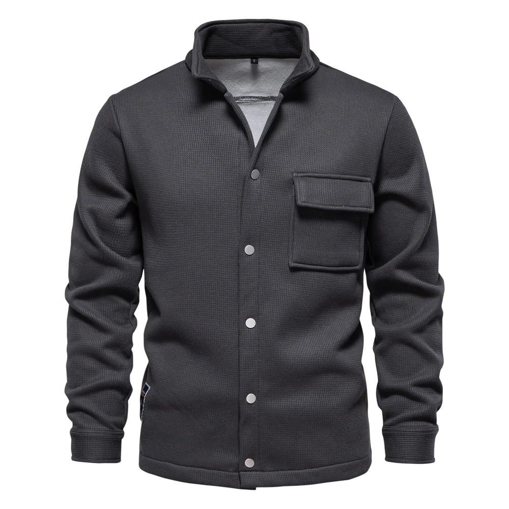 Men's winter jacket | With thick fleece lining | Stand-up collar with button placket