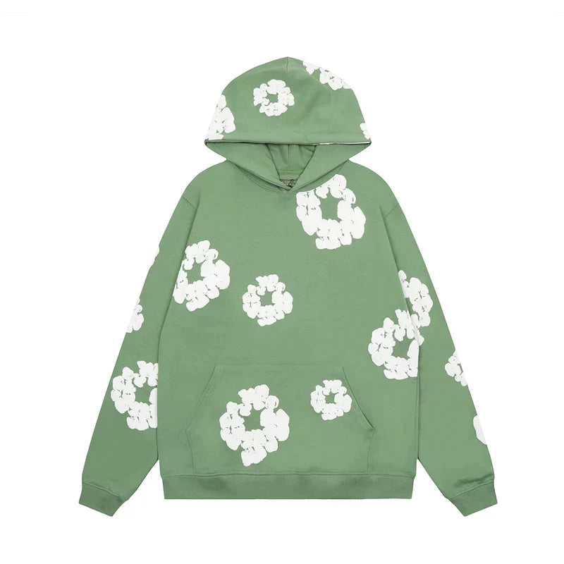 NOUVEAU RICHE ModaDenim - Viral Denim Unisex Floral Hoodie für den Winter Grün
