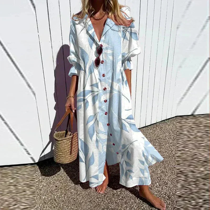 Women's maxi dress with floral pattern and V-neckline