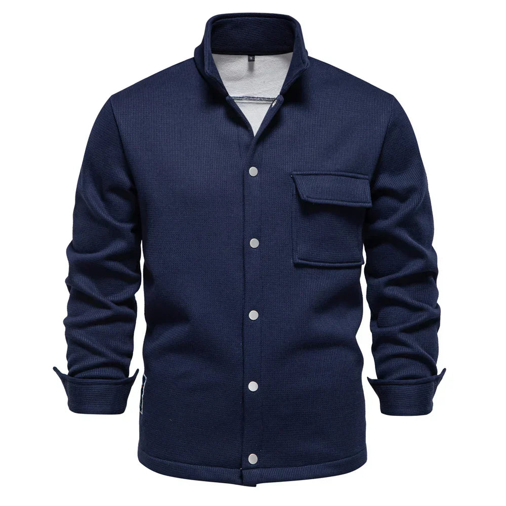 Men's winter jacket | With thick fleece lining | Stand-up collar with button placket