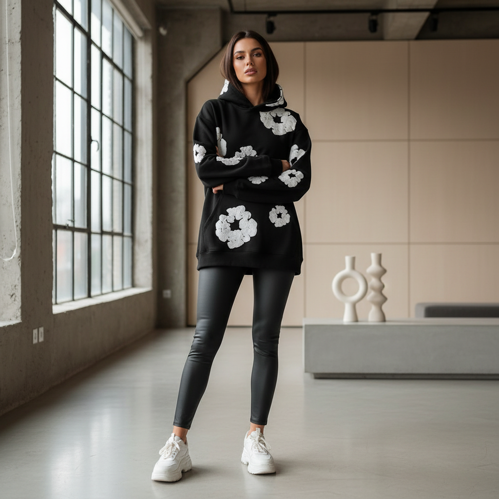 NOUVEAU RICHE ModaDenim - Viral Denim Unisex Floral Hoodie für den Winter