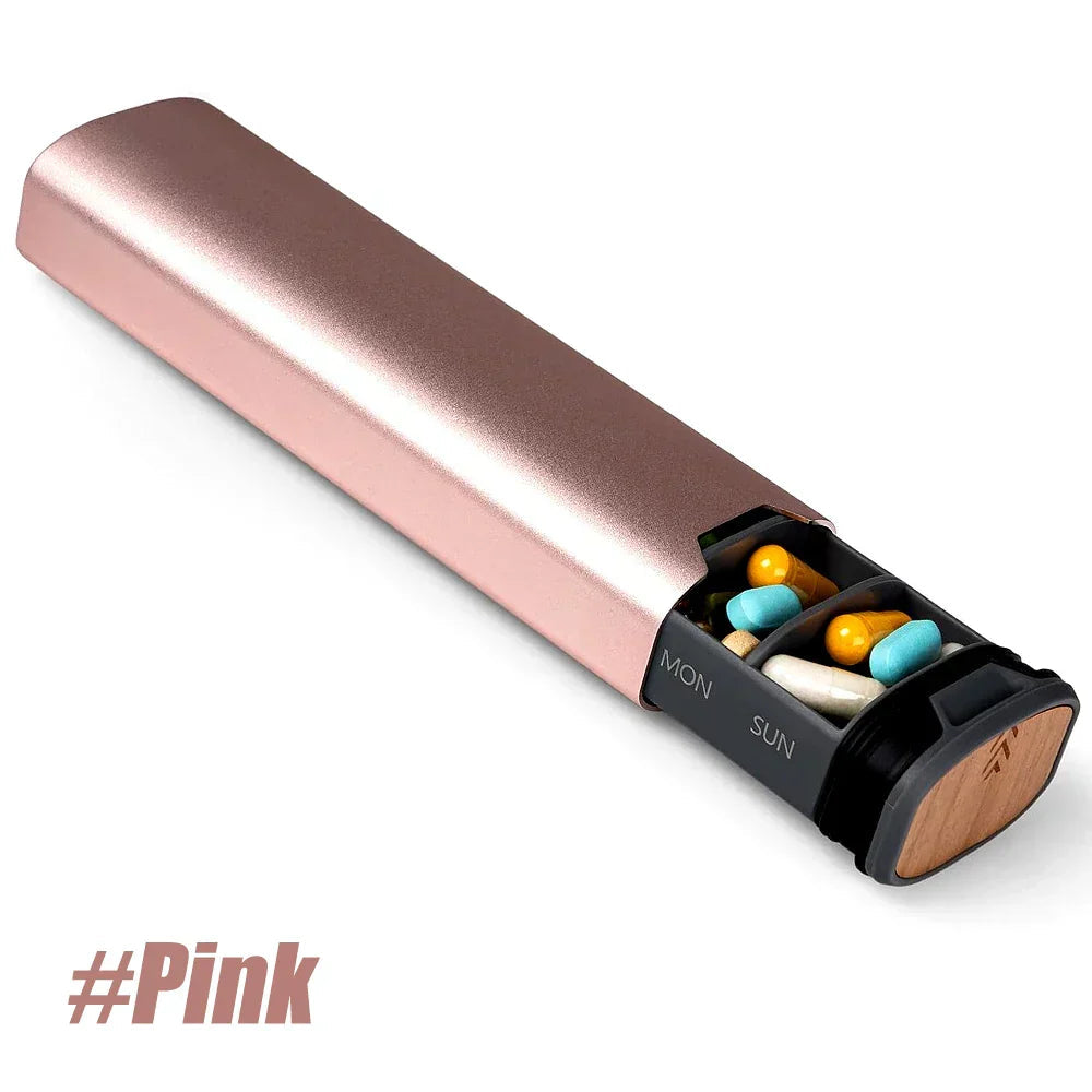 7-Day Pill Organizer made of Aluminum & Wood