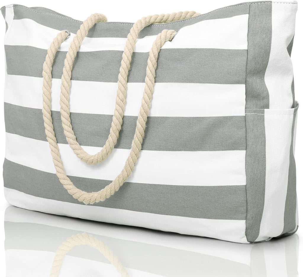 NOUVEAU RICHE Wasserdichte Extragroße Strandtasche Mit Taschen Für Wochenendtrips Hellgrau