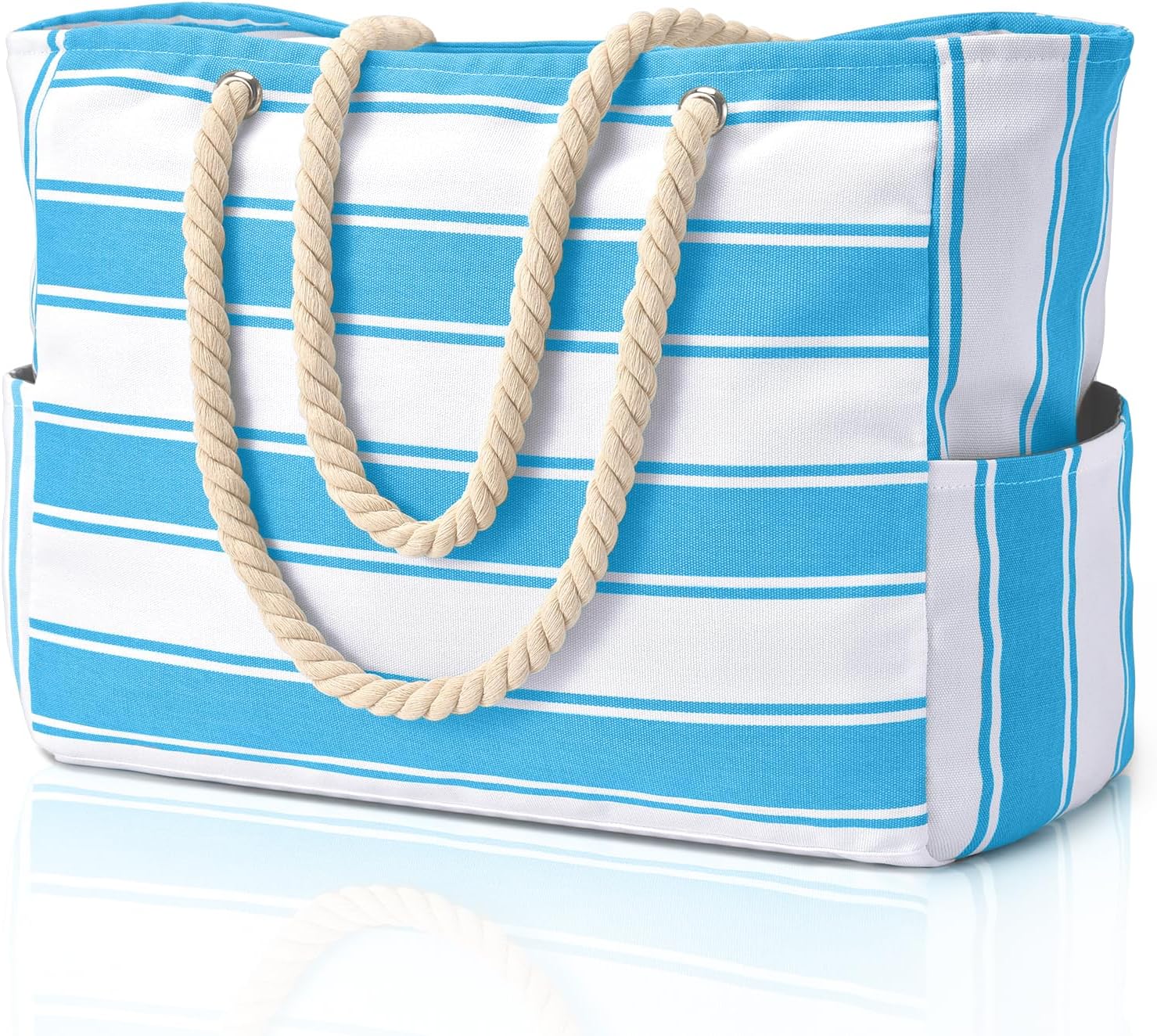 NOUVEAU RICHE Wasserdichte Extragroße Strandtasche Mit Taschen Für Wochenendtrips Blauer Streifen