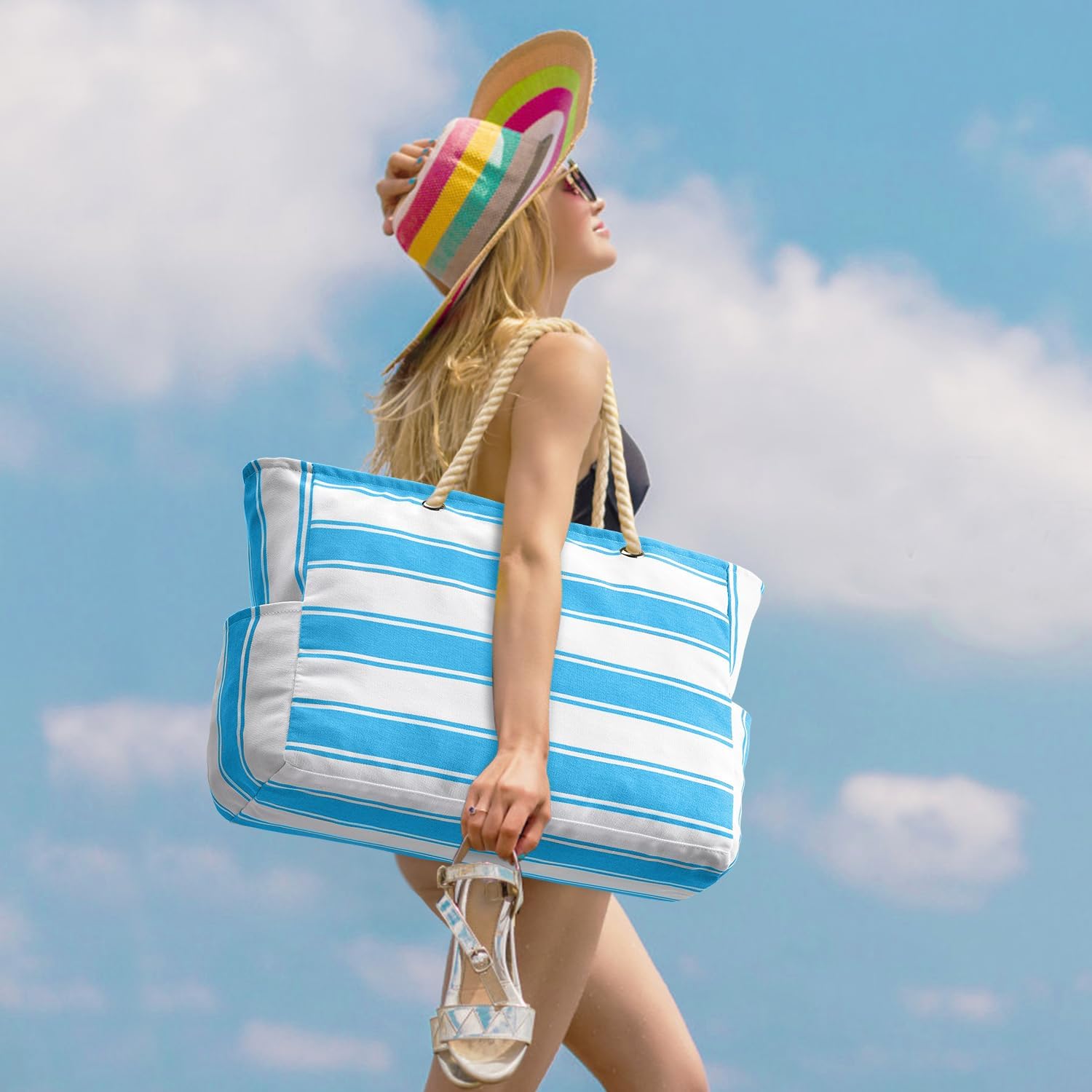 NOUVEAU RICHE Wasserdichte Extragroße Strandtasche Mit Taschen Für Wochenendtrips